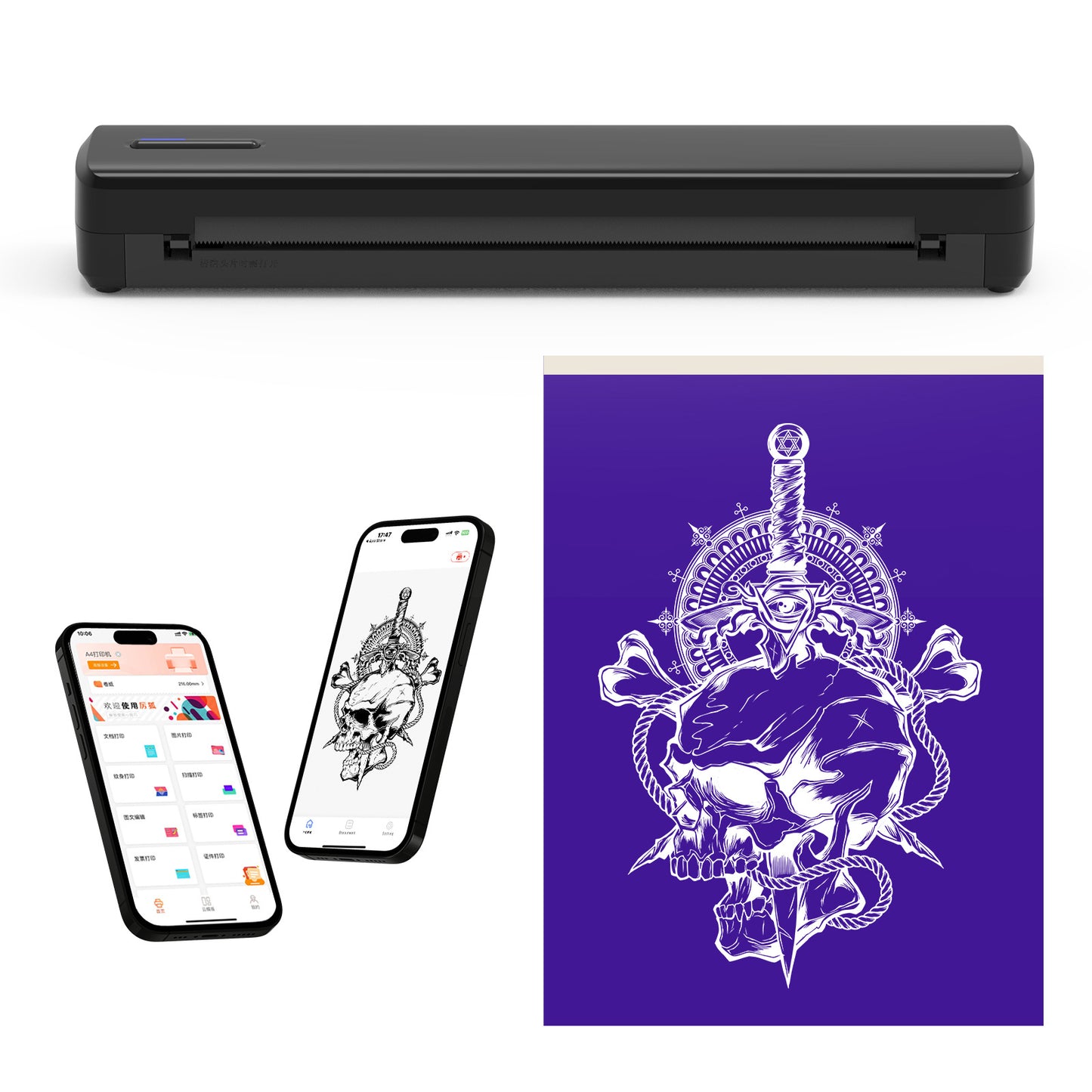 Mini thermal printer wirelessly can be connected to a mobile phone for printing. tattoo printer A4 tattoo printer