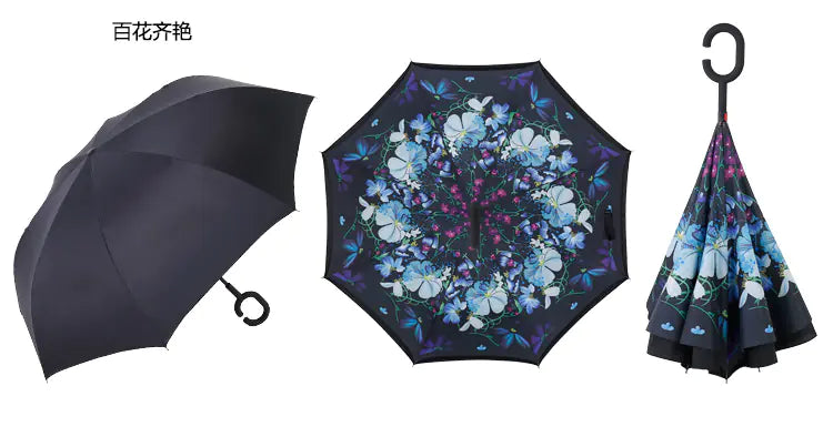 Creative Double Layer Inverted Umbrella with C-Handle