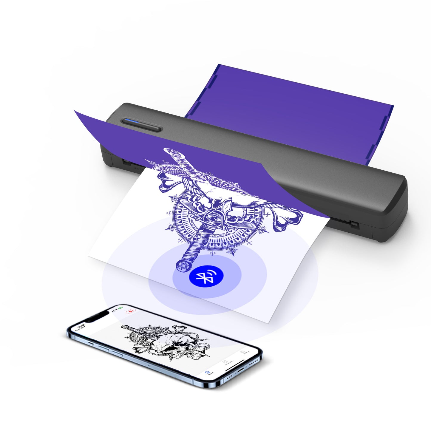 Mini thermal printer wirelessly can be connected to a mobile phone for printing. tattoo printer A4 tattoo printer