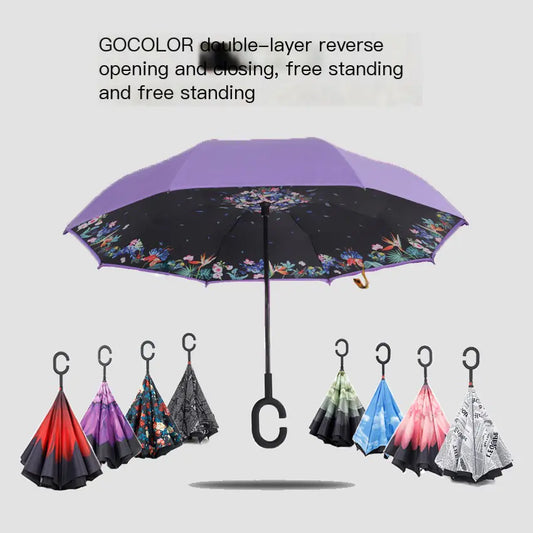 Creative Double Layer Inverted Umbrella with C-Handle