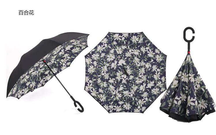Creative Double Layer Inverted Umbrella with C-Handle